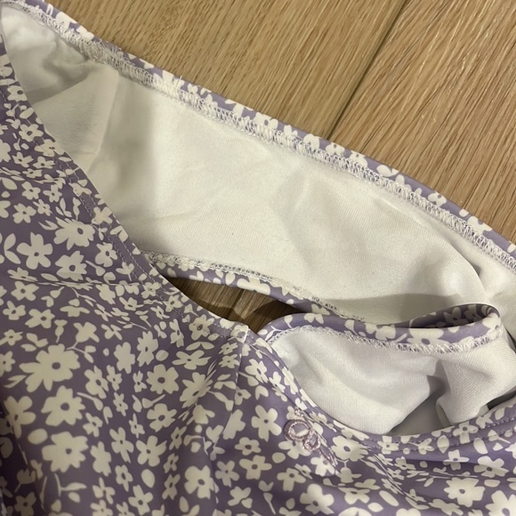 Like-new Albion Fit The Julia One Piece Swimsuit Lilac White Floral Tie Strap - Picture 6 of 10